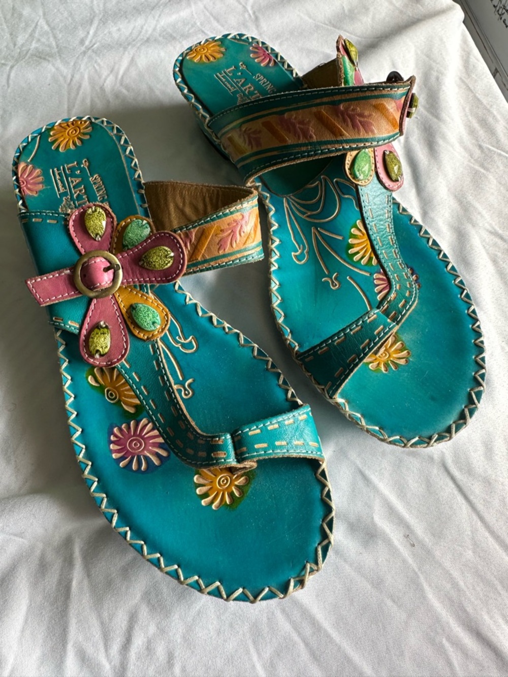 L’Artiste Spring Step Santorini Sandals Turquoise Floral Size 41 (9.5–10)